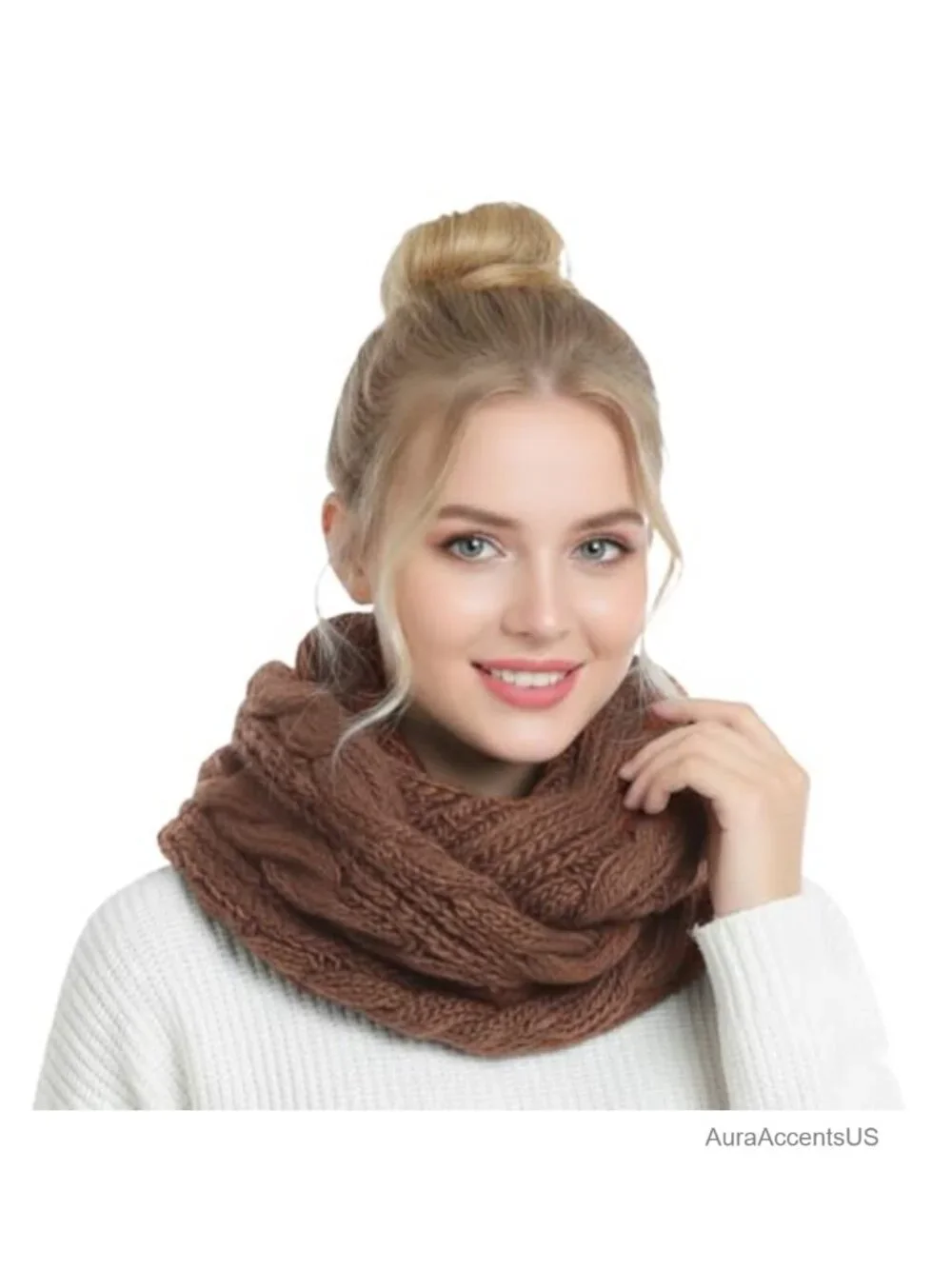 Women Thick Cable Knit Ribbed Infinity Circle Loop Scarf Winter Warm Cozy
